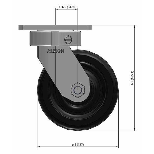 Side view drawing of caster with dimensions